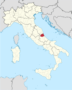 Map highlighting the location of the province of Teramo in Italy