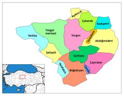 Location of Yerköy within Turkey.