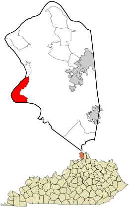 Location within Boone County and the state of Kentucky