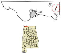 Location of Anderson in Lauderdale County, Alabama.