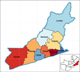 Eastern Province showing its districts.
