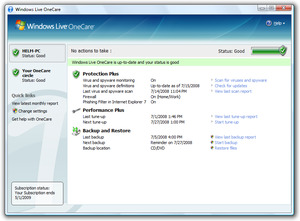 A screenshot of Windows Live OneCare 2.5.2900.30