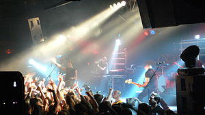 Thursday in 2006. From left to right: Tom Keeley, Geoff Rickly, Andrew Everding, Tim Payne, Tucker Rule and Steve Pedulla