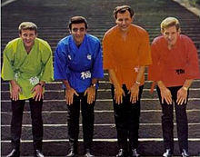 Classic lineup of the Ventures in Japan in 1965 (left to right): Don Wilson, Mel Taylor, Nokie Edwards, Bob Bogle