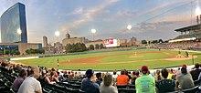 A panorama of the field and downtown