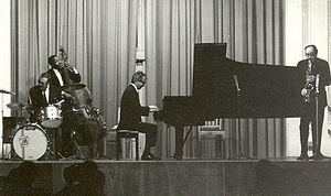 Wright (at left with bass) performing with the Dave Brubeck Quartet, 1967