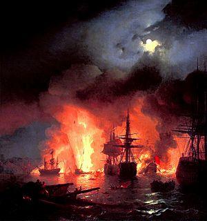 Ivan Constantinovich Aivazovsky - Battle of Çesme at Night.JPG
