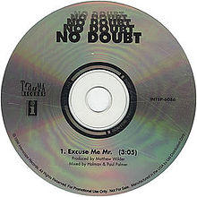 A blank compact disc displaying the song's title and respective artist.
