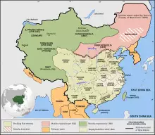 Color=coded map of 19th-century China