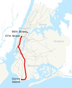 Map of the "Q" train