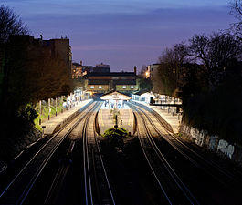 Putney Railway Station at dusk - March 2011.jpg