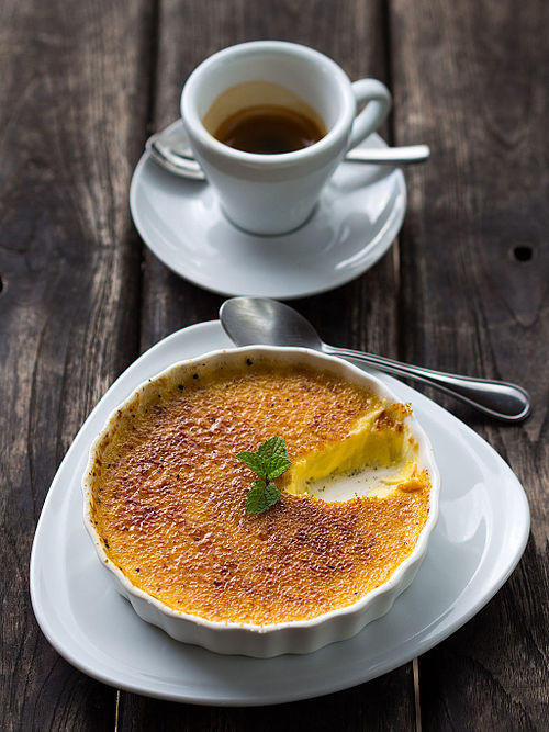 Classic brown caramelized crust on a Crème brûlée