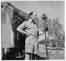 CBC war correspondent Matthew Halton preparing to broadcast in Sicily, Italy, August 20, 1943 Le correspondant de guerre de la CBC Matthew Halton se prépare à entrer en ondes en Sicile (Italie), le 20 août 1943 (9024208729).jpg