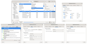 GNOME Rhythmbox 3.4.4 with its preferences (using Alternative Toolbar plug-in)