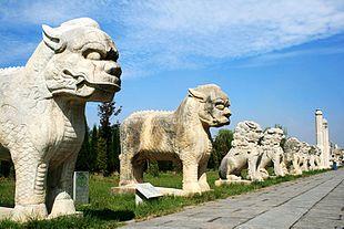 The sculptures standing along the divine path