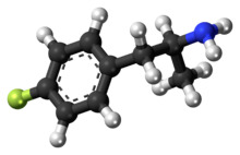 Ball-and-stick model of the 4-fluoroamphetamine molecule