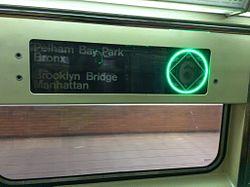 R62A LED destination sign set to a green circle (for local trains)