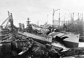 HMS Dragon (1917) and the tanker War Angler (1918) at Scott's Yard, Greenock in 1918 RMG D1478.jpg