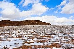 Snow in the Midian mountainous region near the border with Jordan