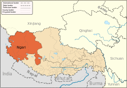 prefecture (orange) in Tibet Autonomous Region (light-orange)