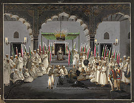 The Nawab of Oudh listening at night to the maulvi reading from the scriptures during Muharram, c. 1795.