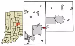 Location of Chesterfield in Delaware County and Madison County, Indiana.