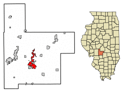 Location of Hillsboro in Montgomery County, Illinois.