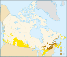 Map of Canada with English speakers and French speakers at a percentage