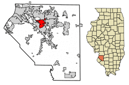 Location of Swansea in St. Clair County, Illinois.