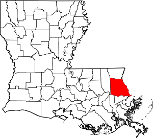 Map of Louisiana highlighting Saint Tammany Parish