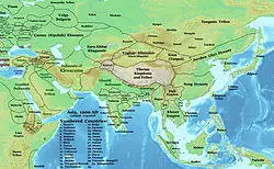 Map of Asia in 1200 CE. Chandela kingdom is shown in central India.
