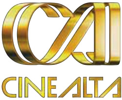 Logo for CineAlta, accompanied by "CINEALTA" text below logo. The logo is a stylized capital "CA", colored gold.