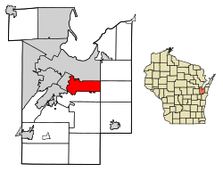 Location of Bellevue in Brown County, Wisconsin.
