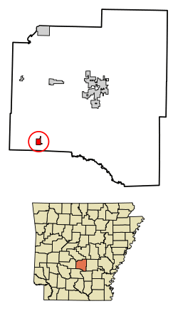 Location of Leola in Grant County, Arkansas.