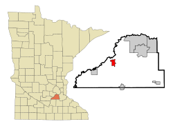 Location of the city of Jordan within Scott County, Minnesota