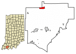Location of Lynnville in Warrick County, Indiana.