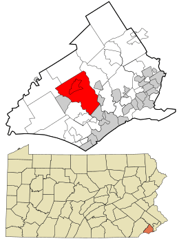 Location in Delaware County and the state of Pennsylvania.