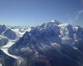 view across snowy mountains and glaciers