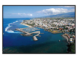 An aerial view of part of Saint-Pierre and its port