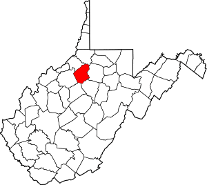 Map of West Virginia highlighting Doddridge County