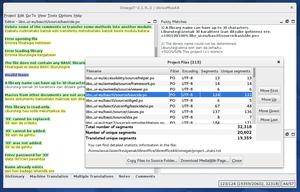 OmegaT 3.1.9 translating LibreOffice from English to Basque, "Project Files" window