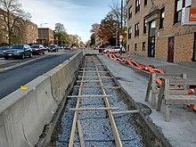 A trench dug in an urban street