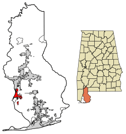 Location of Fairhope in Baldwin County, Alabama.
