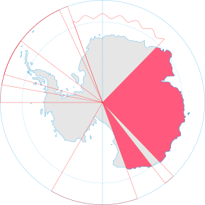 Map of Antarctica indicating Australian territorial claim (red area)