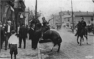 Cossacks in action unprovoked assault upon individual during the Great Steel Strike of 1919.jpg