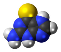 Space-filling model of the tioguanine molecule