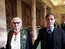 Pierre Cardin and the French composer Régis Campo, from Académie des beaux-arts, Institut de France, Paris, 2017