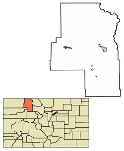 Location of the Town of Hayden in Routt County, Colorado.