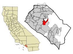Location of Tustin within Orange County, California.
