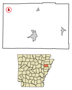 Location of Hickory Ridge in Cross County, Arkansas.